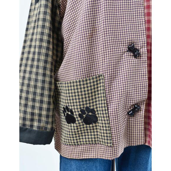 Vintage Cute Dog Lover Plaid Cotton Chore Jacket with Bone Buttons M L - Picture 7 of 8